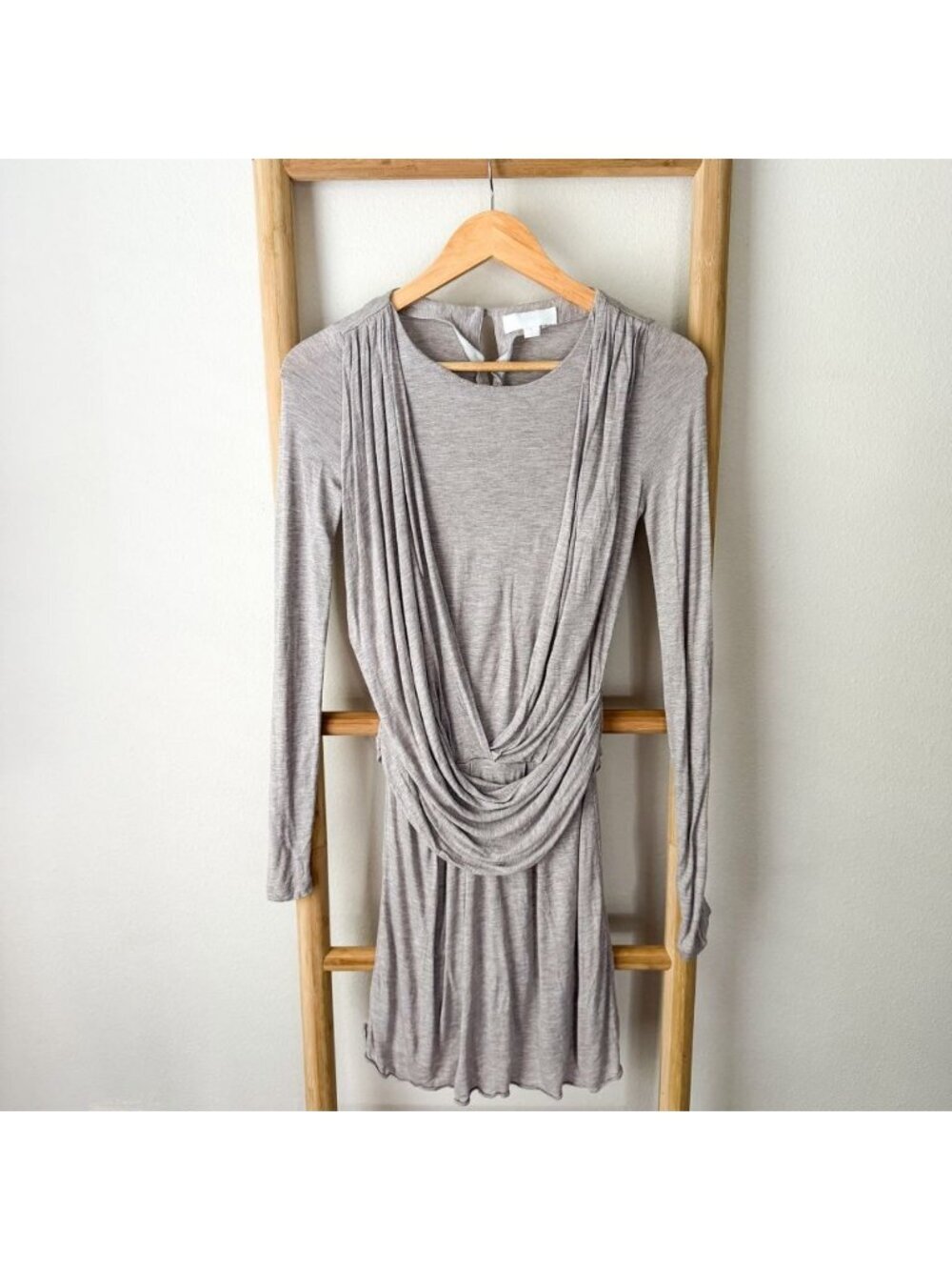 Jill Stuart Gray Ruched Draped Long Sleeve Mini Dress Size 2